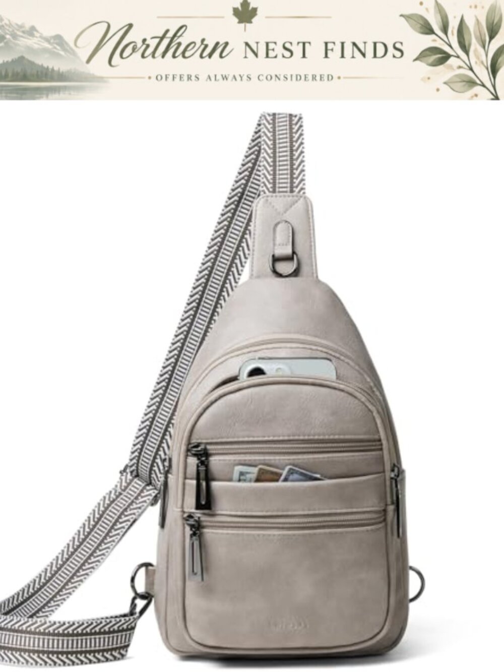 Vegan Leather Sling Bag Crossbody Fanny Pack 7 Zipper Pocket Travel Unisex